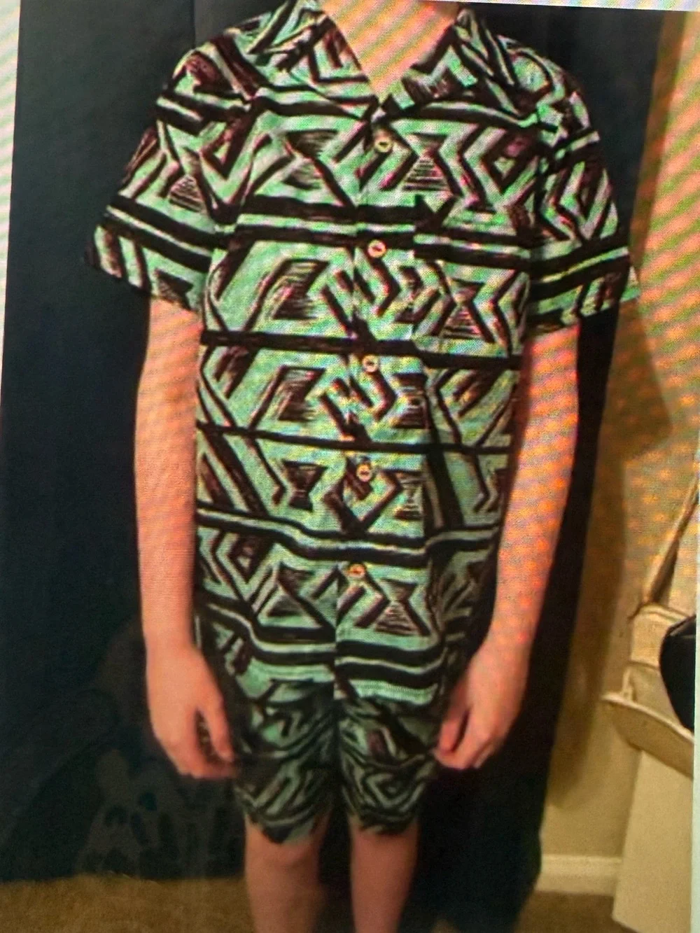 Kids Mint Geometric Matching Set - Short Sleeve Shirt & Shorts